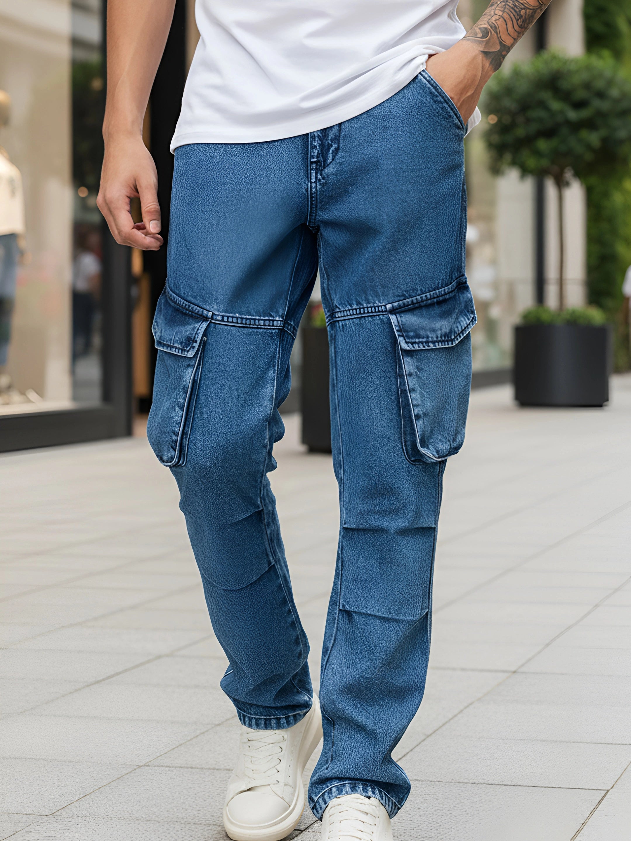 Travel Indigo Blue Denim Cargo