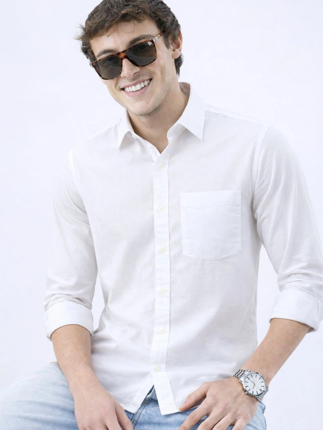 Linea Fine Weave White Solid Shirt