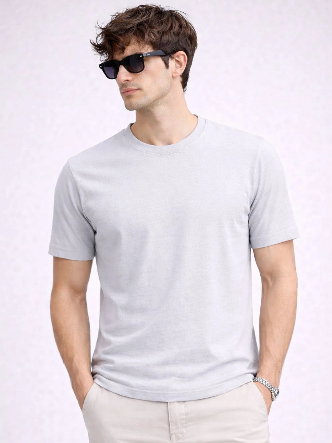 Light Grey Solid Crew T-Shirt