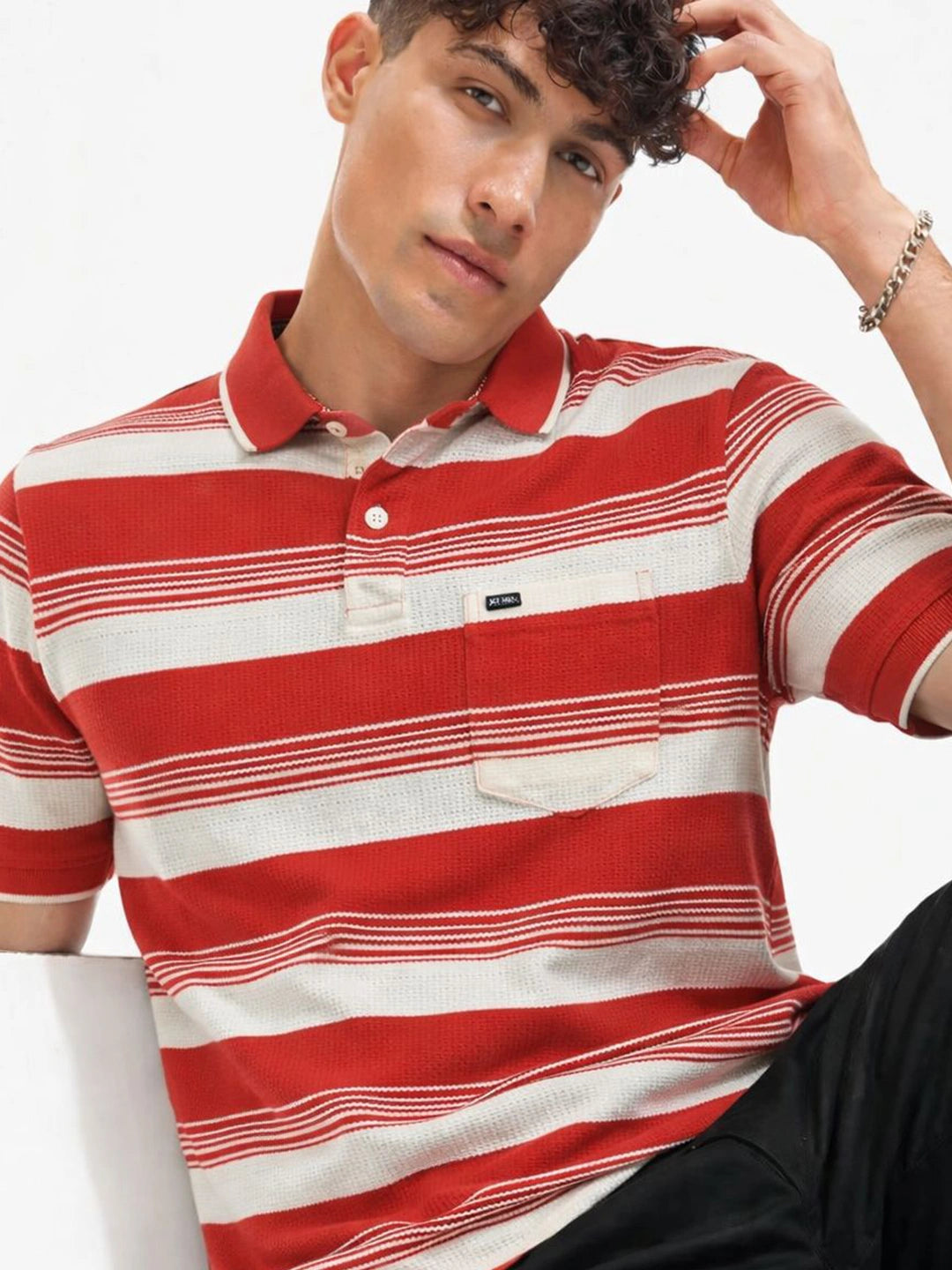 Rust Striped Polo T-Shirt