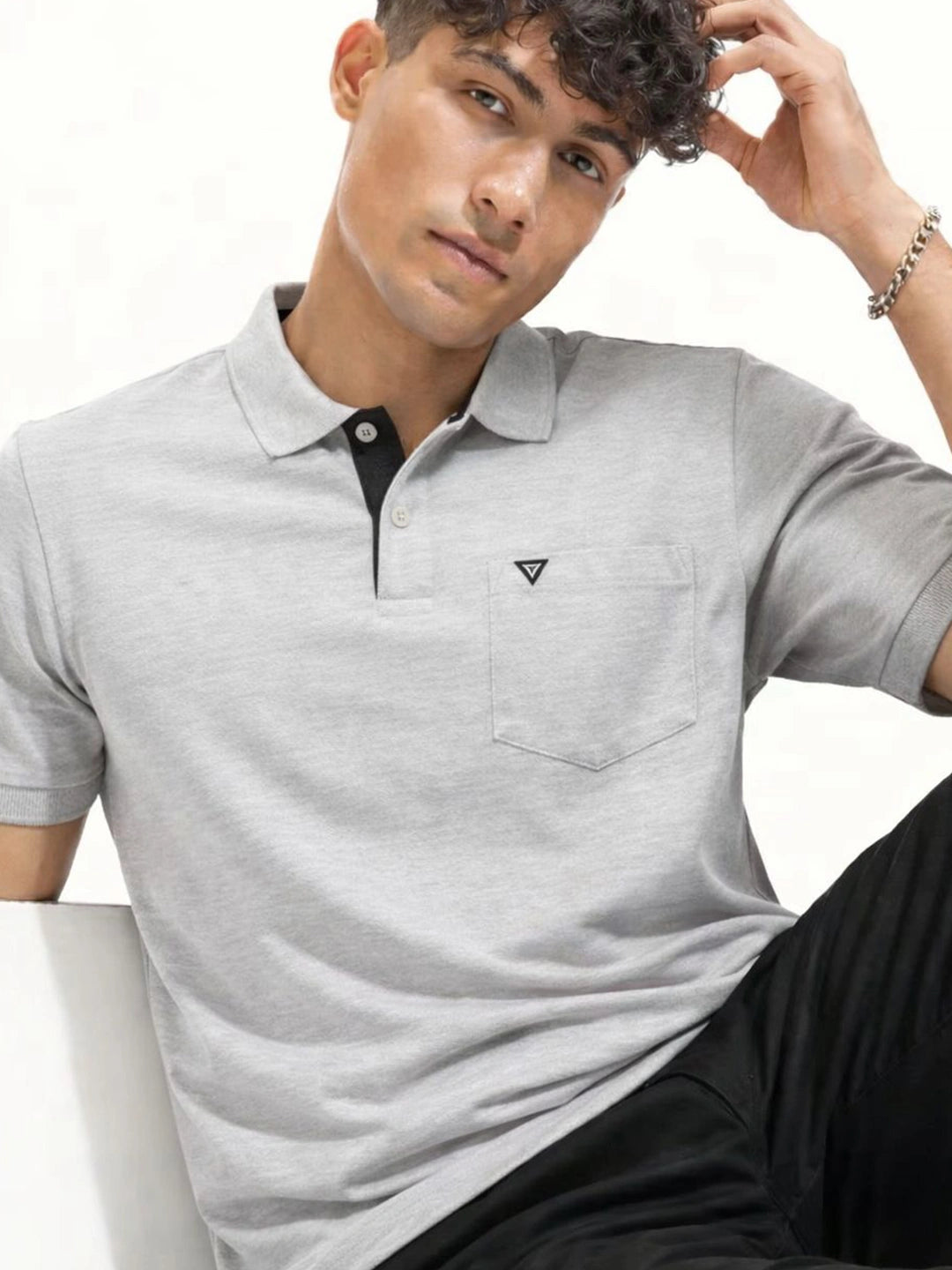 KF Ecru Melange Solid Polo T-Shirt