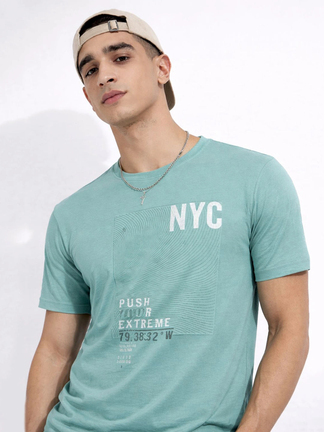 Aqua Blue Printed T-Shirt