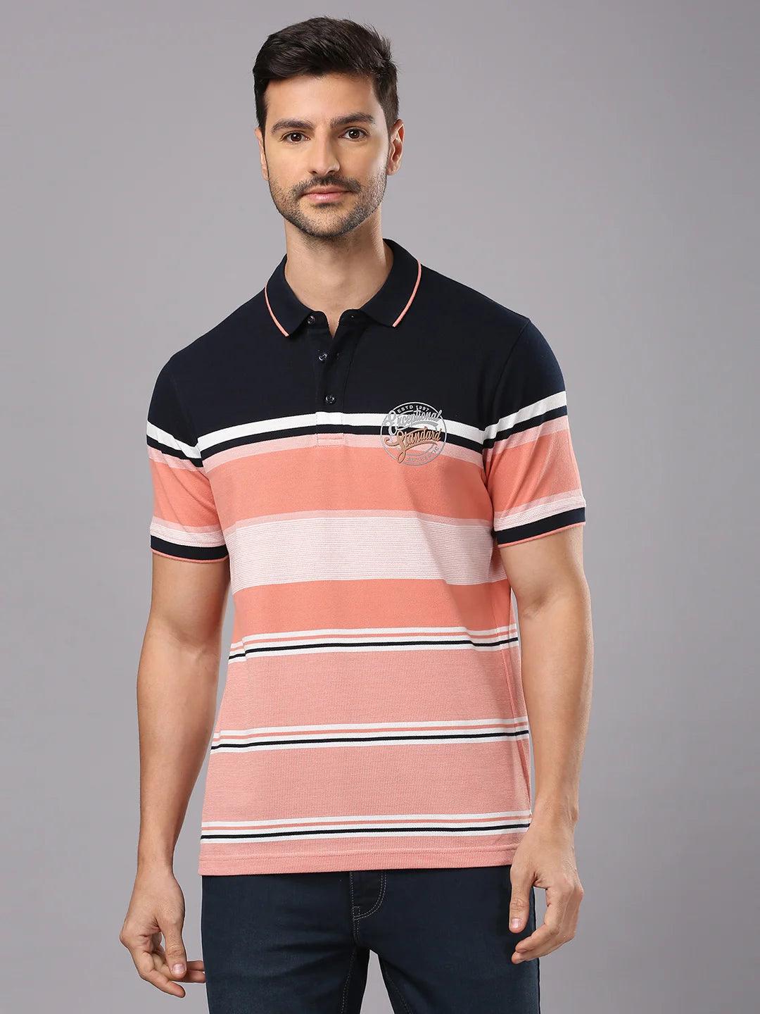 Navy White Striped Polo T-Shirt