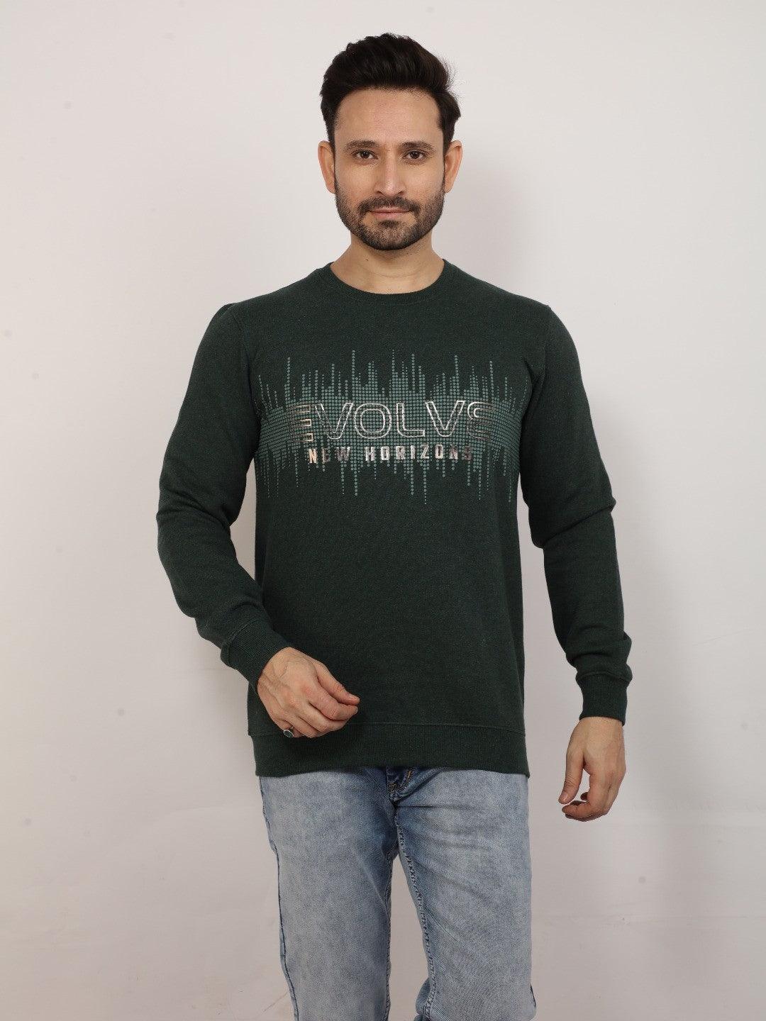Green Melange Printed Sweatshirt