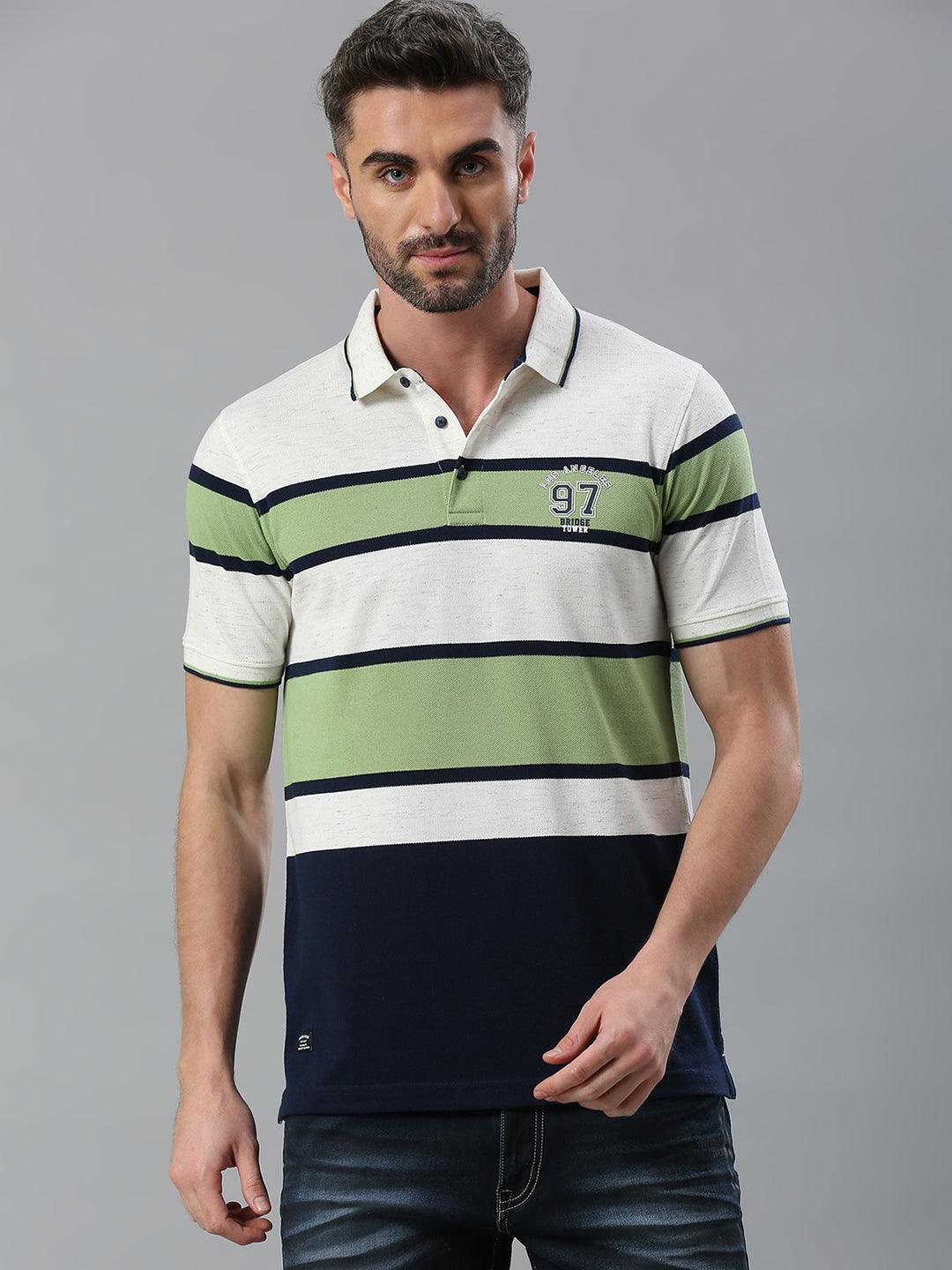 Ecru Striped Polo T-Shirt
