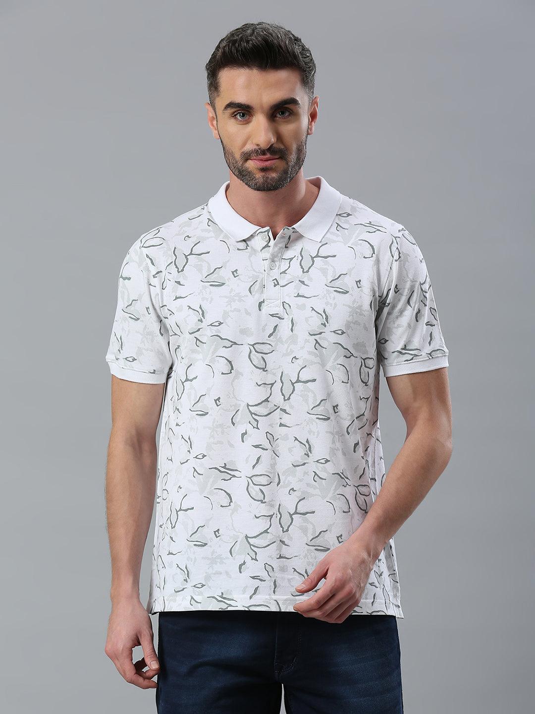 White Printed Polo T-Shirt
