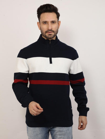 Navy High Neck Striped Sweatshirt