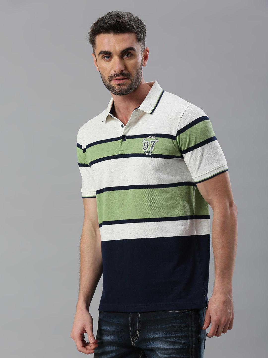 Ecru Striped Polo T-Shirt