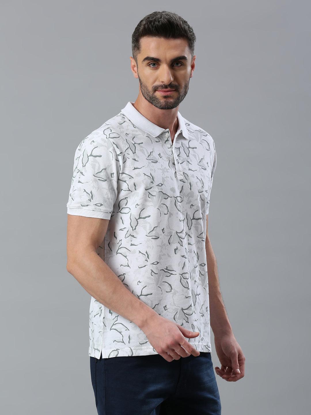 White Printed Polo T-Shirt