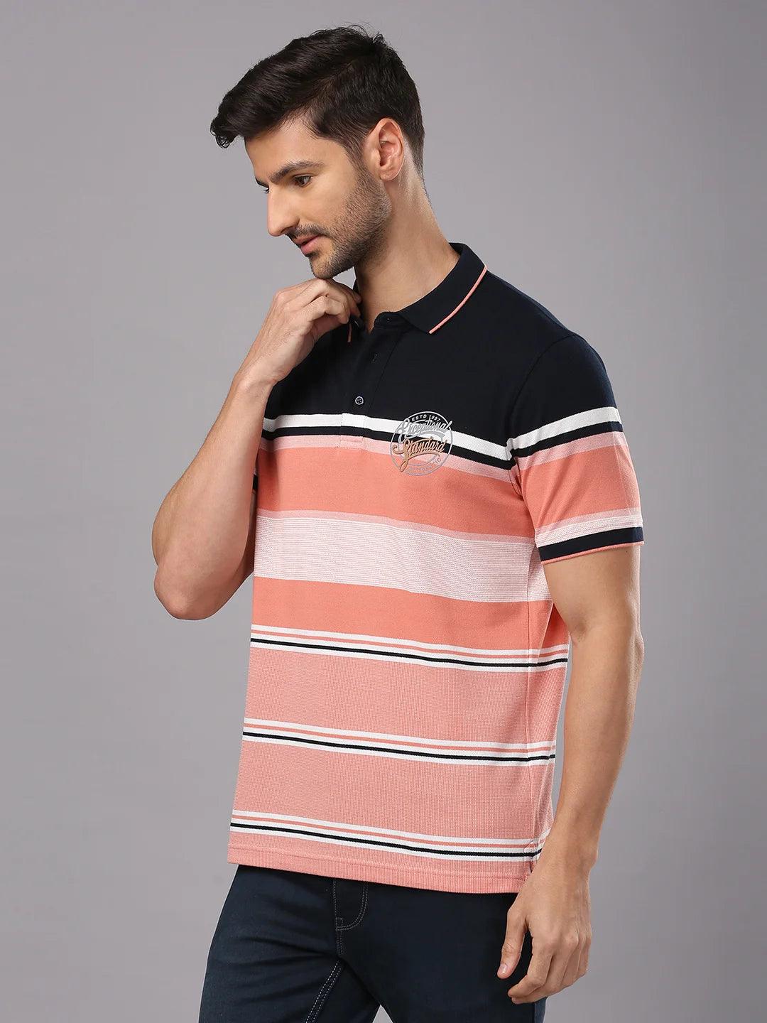 Navy White Striped Polo T-Shirt