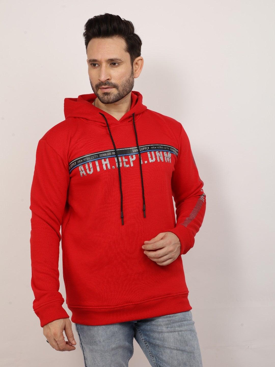 Red Printed Hooded Sweatshirt