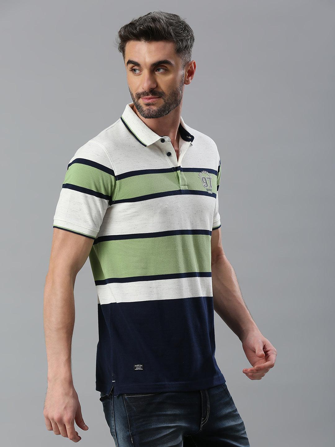 Ecru Striped Polo T-Shirt