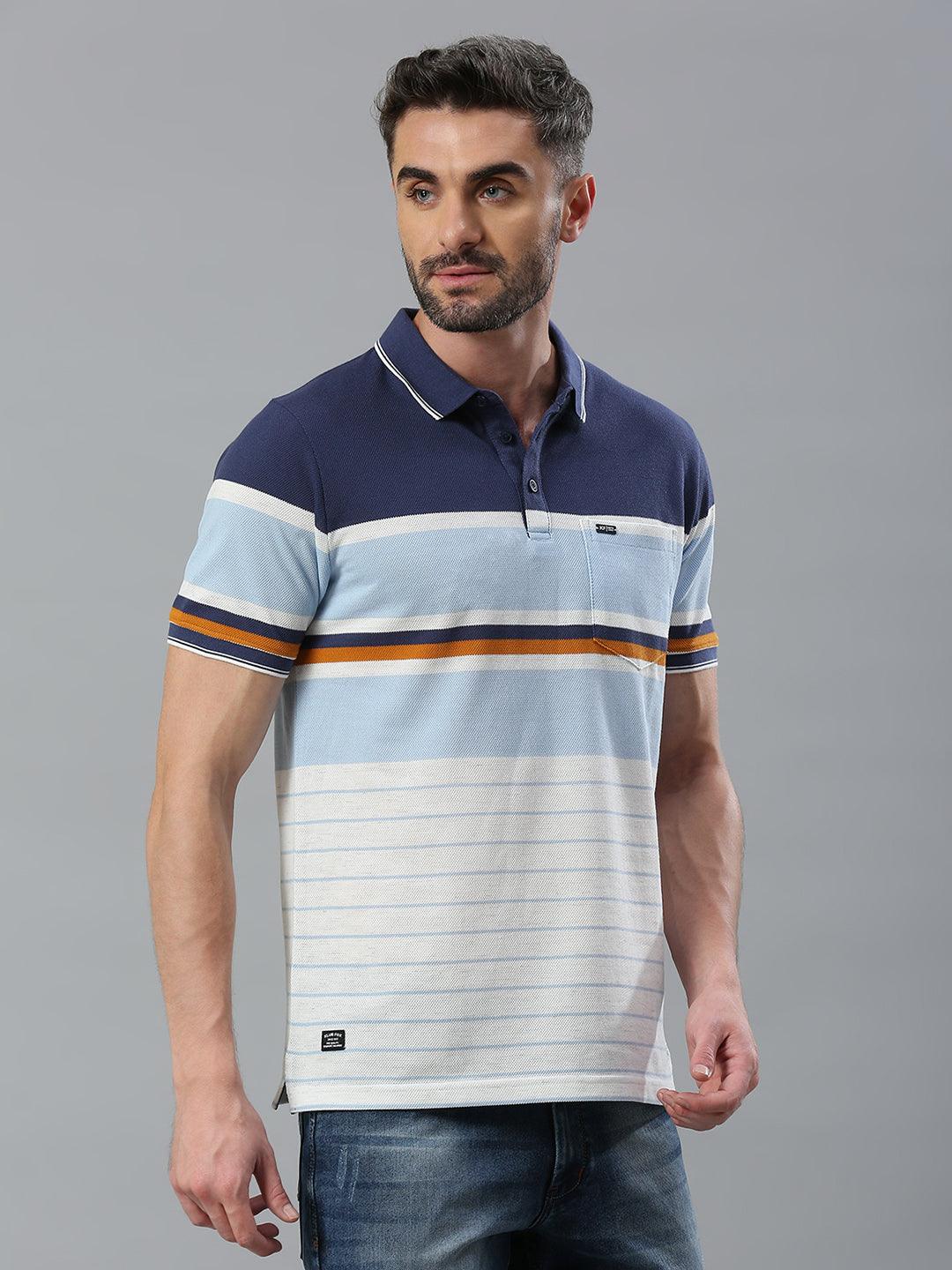 Navy White Striped Polo T-Shirt