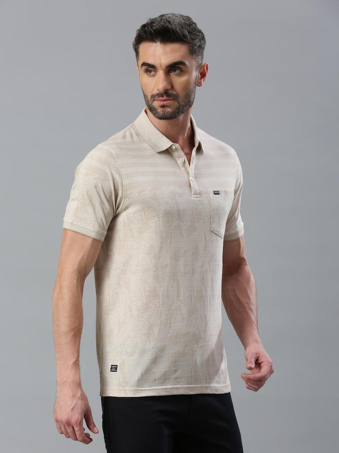 Beige Solid Polo T-Shirt