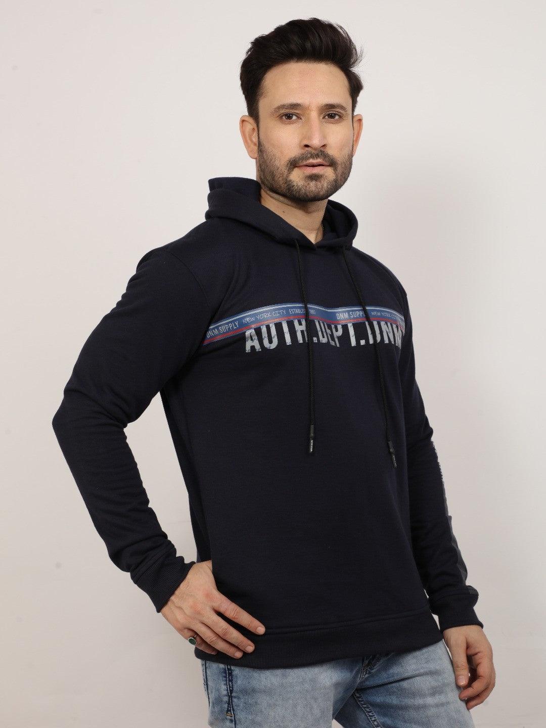Navy Printed Hooded Sweatshirt