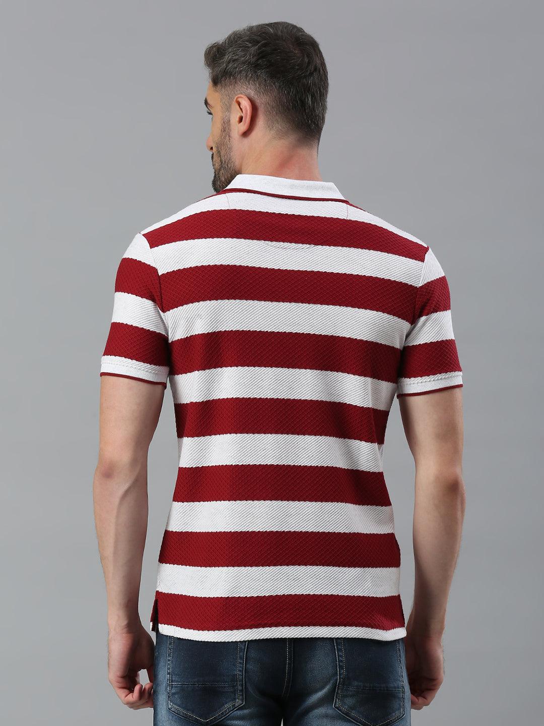 Ecru Maroon Striped Polo T-Shirt