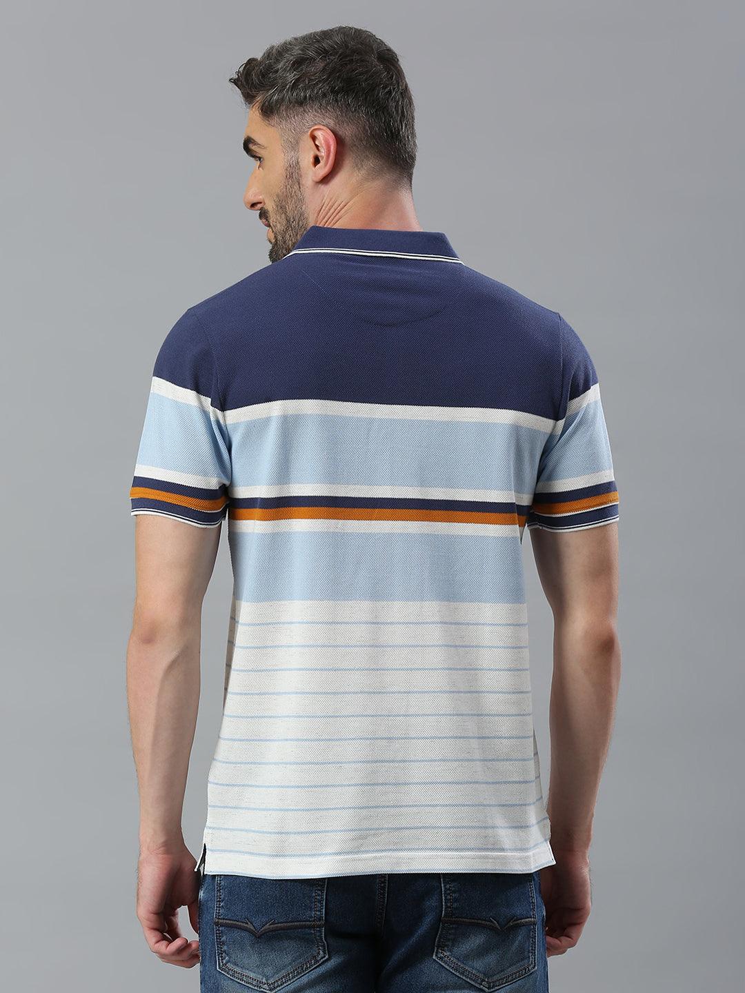 Navy White Striped Polo T-Shirt