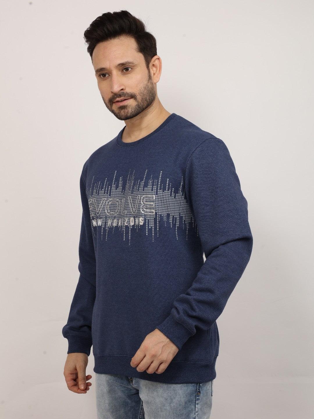 Navy Melange Printed Sweatshirt