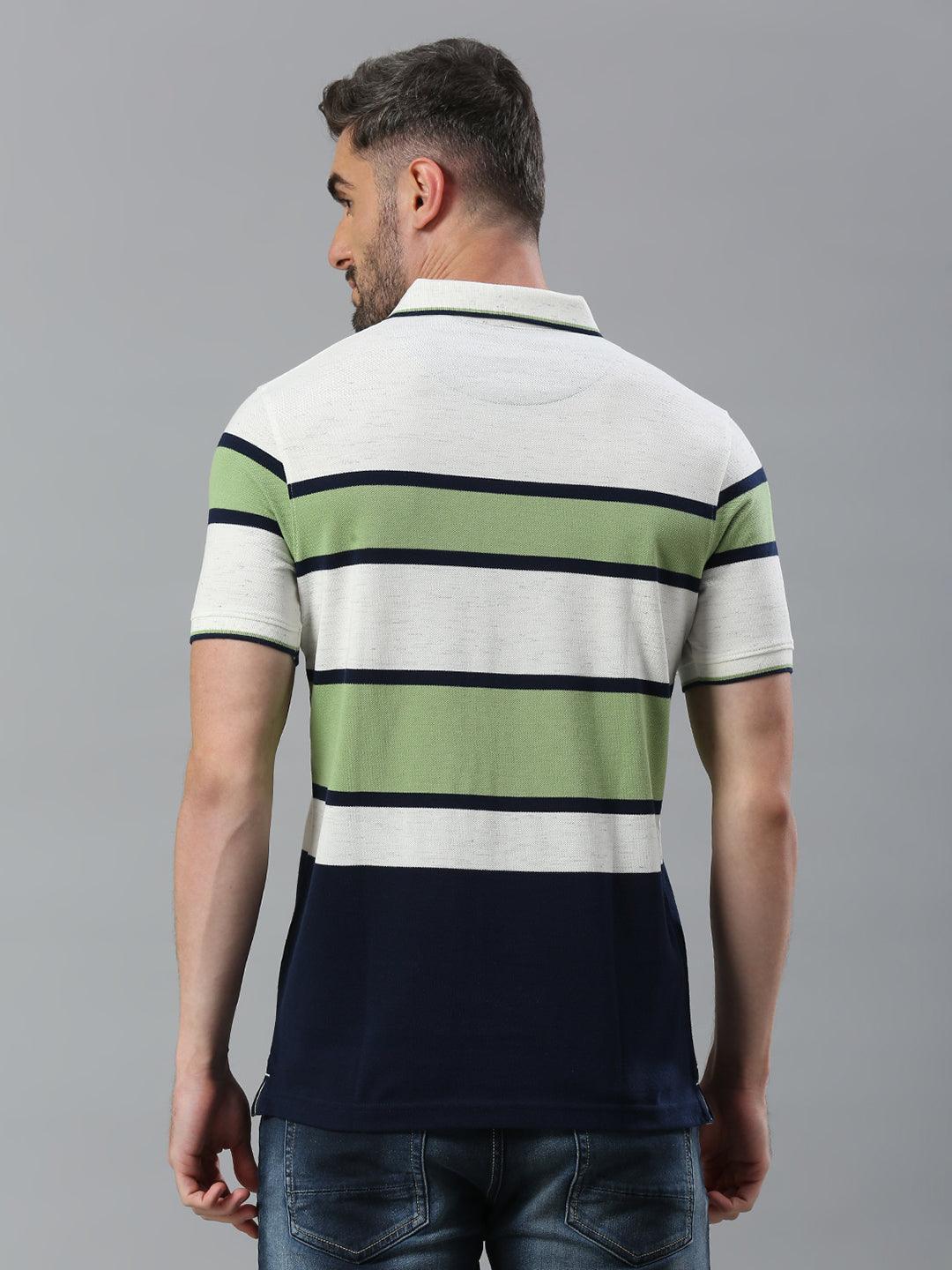 Ecru Striped Polo T-Shirt