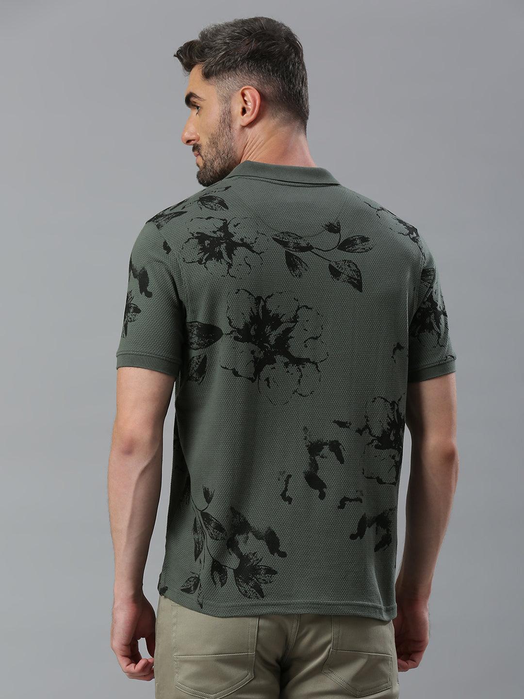 Dusty Green Printed Polo T-Shirt