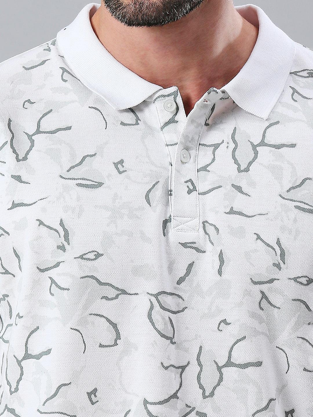 White Printed Polo T-Shirt