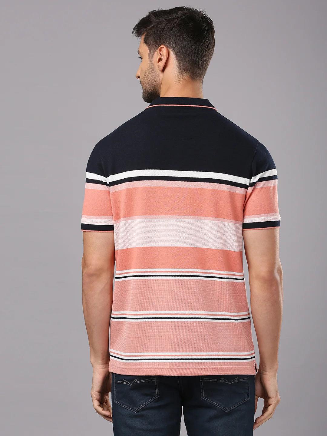 Navy White Striped Polo T-Shirt