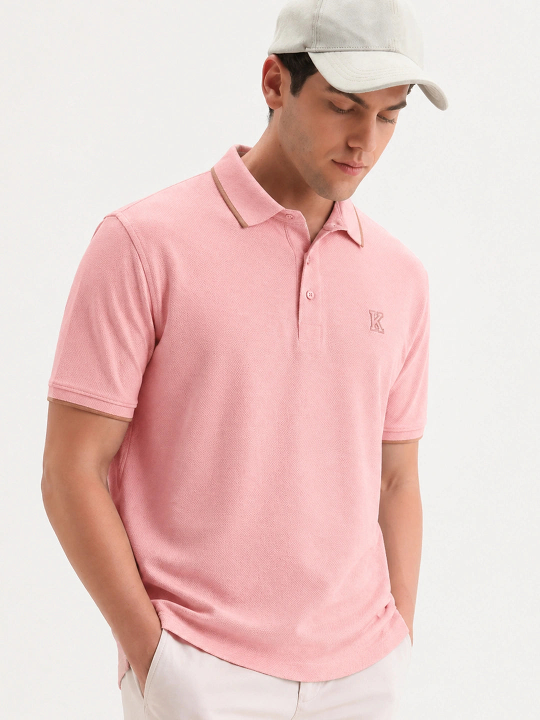 Peach Melange Polo T-Shirt