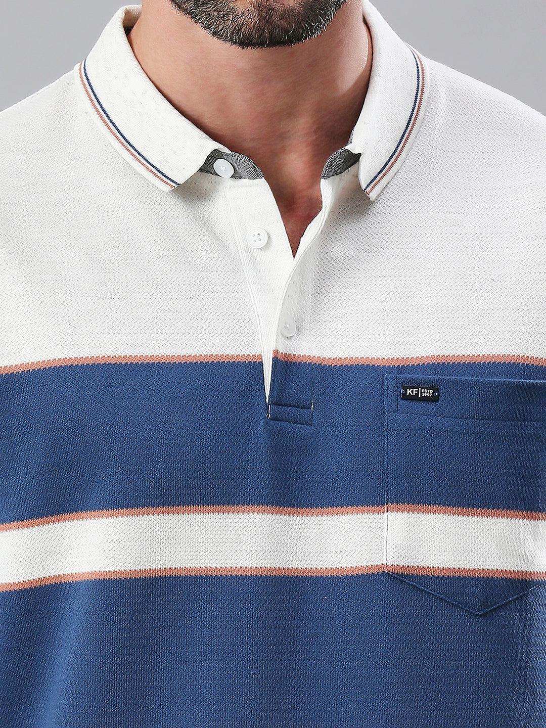 White Navy Striped Polo T-Shirt