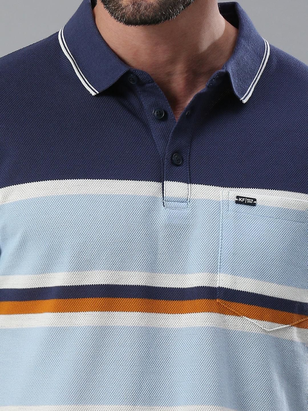 Navy White Striped Polo T-Shirt