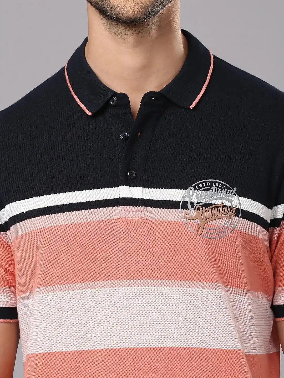 Navy White Striped Polo T-Shirt