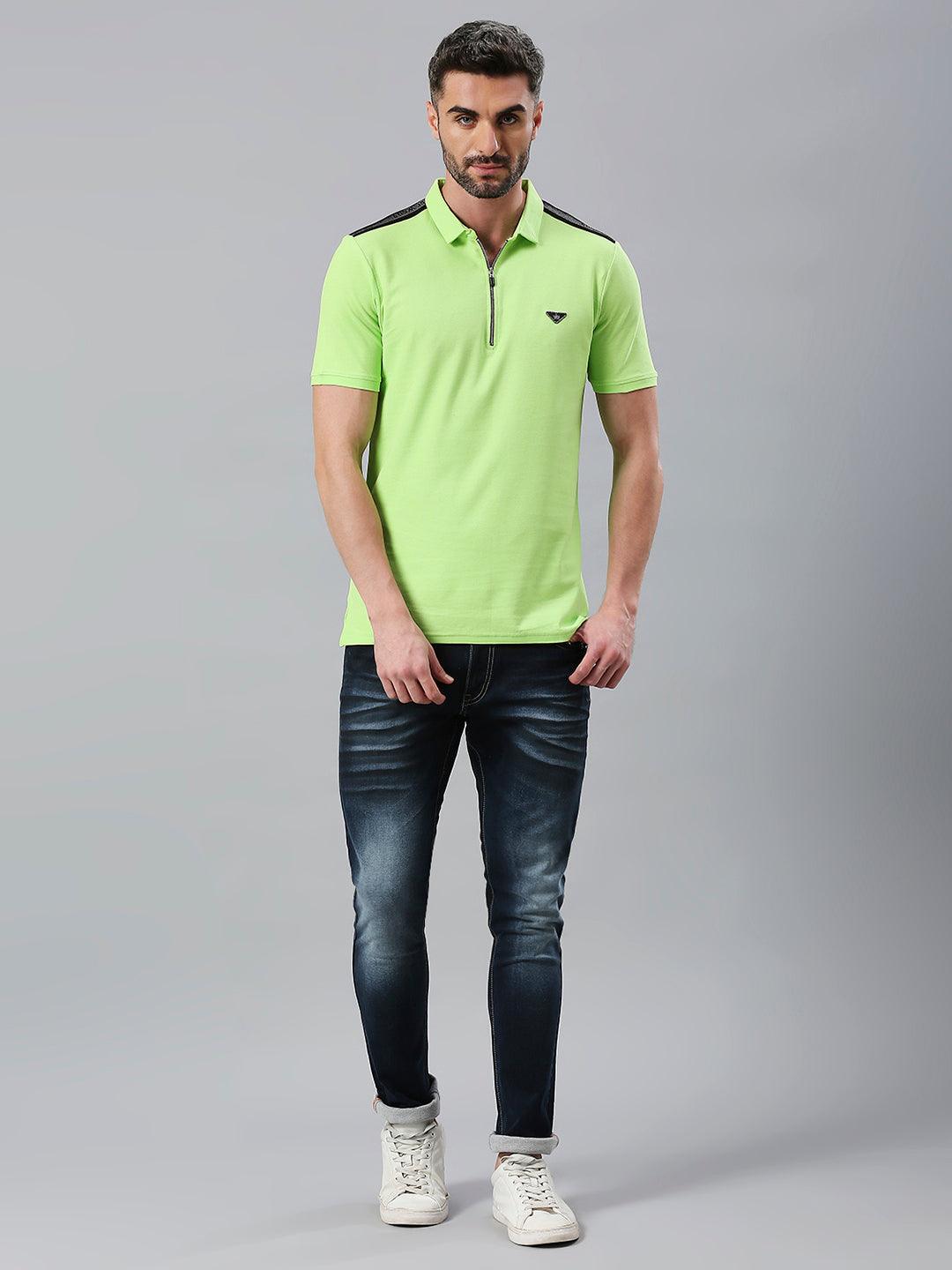 Neon Green Solid Polo T-Shirt