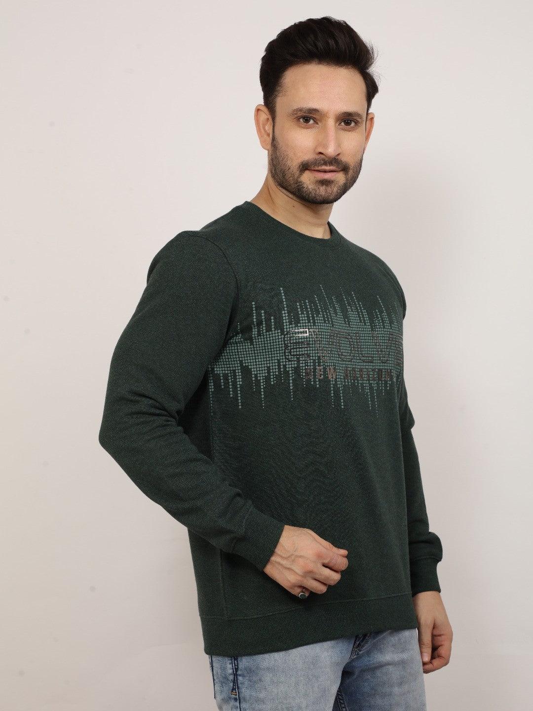 Green Melange Printed Sweatshirt