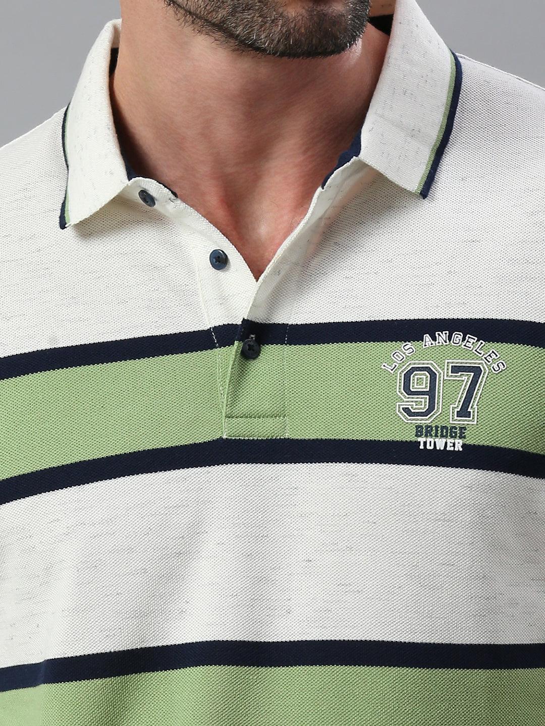 Ecru Striped Polo T-Shirt