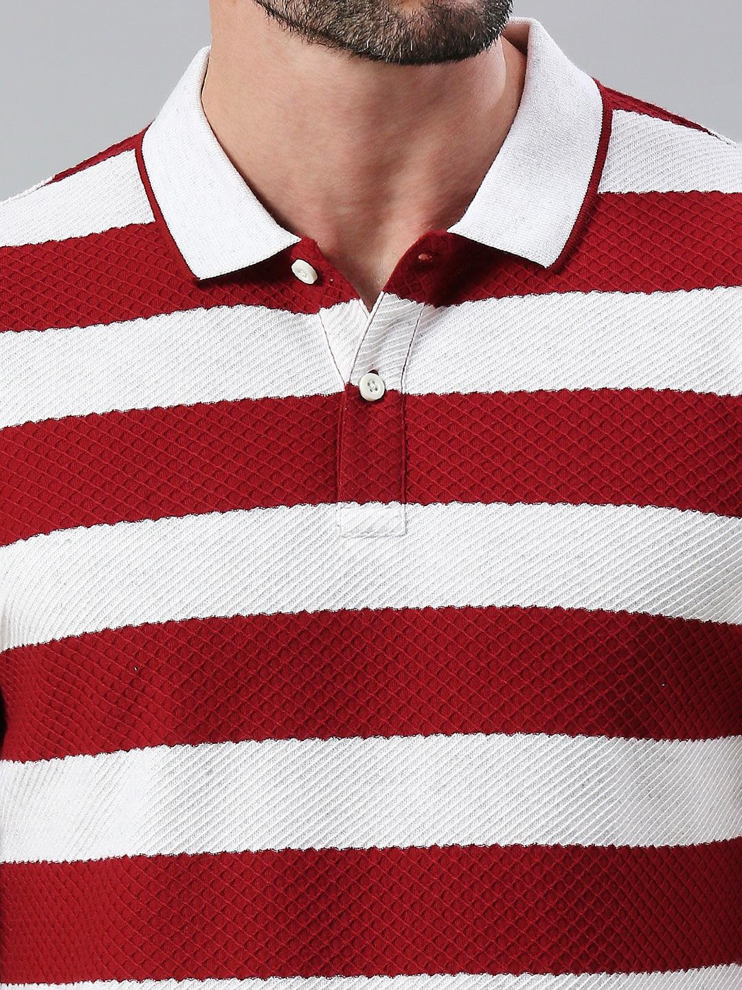 Ecru Maroon Striped Polo T-Shirt