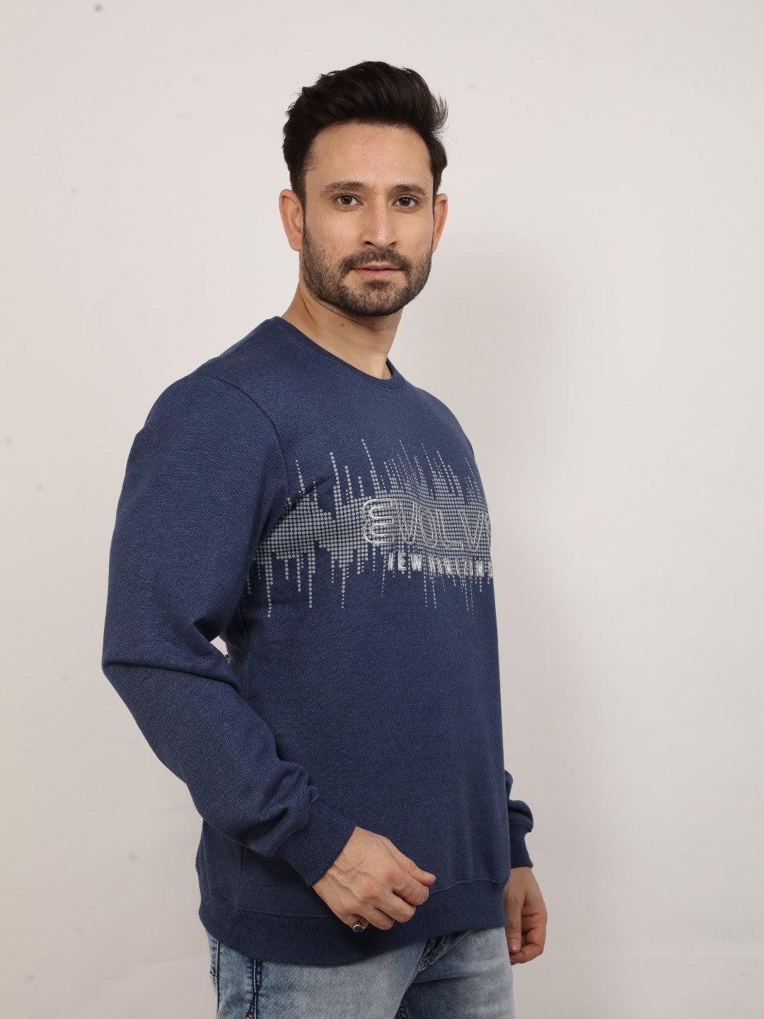 Navy Melange Printed Sweatshirt