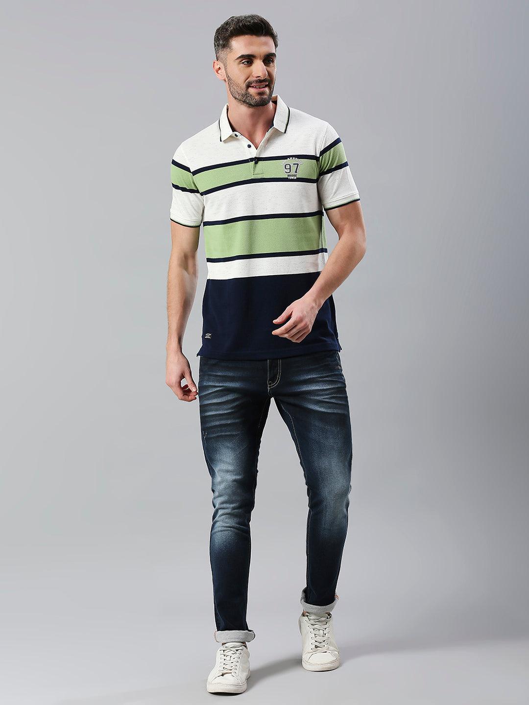 Ecru Striped Polo T-Shirt