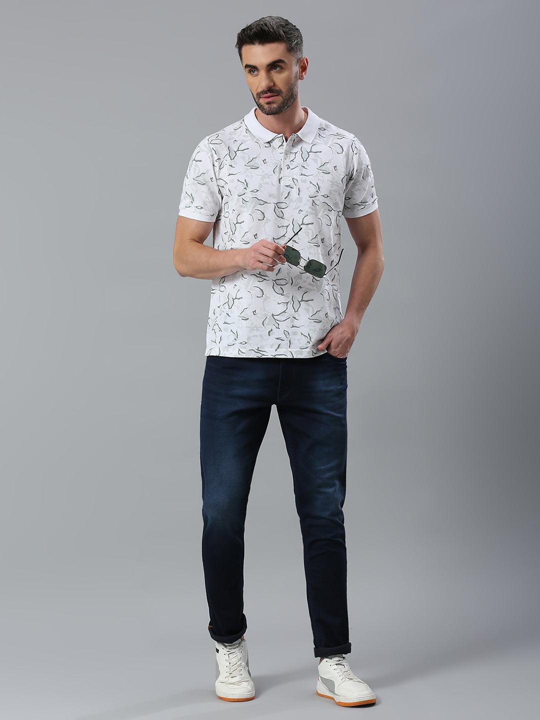 White Printed Polo T-Shirt