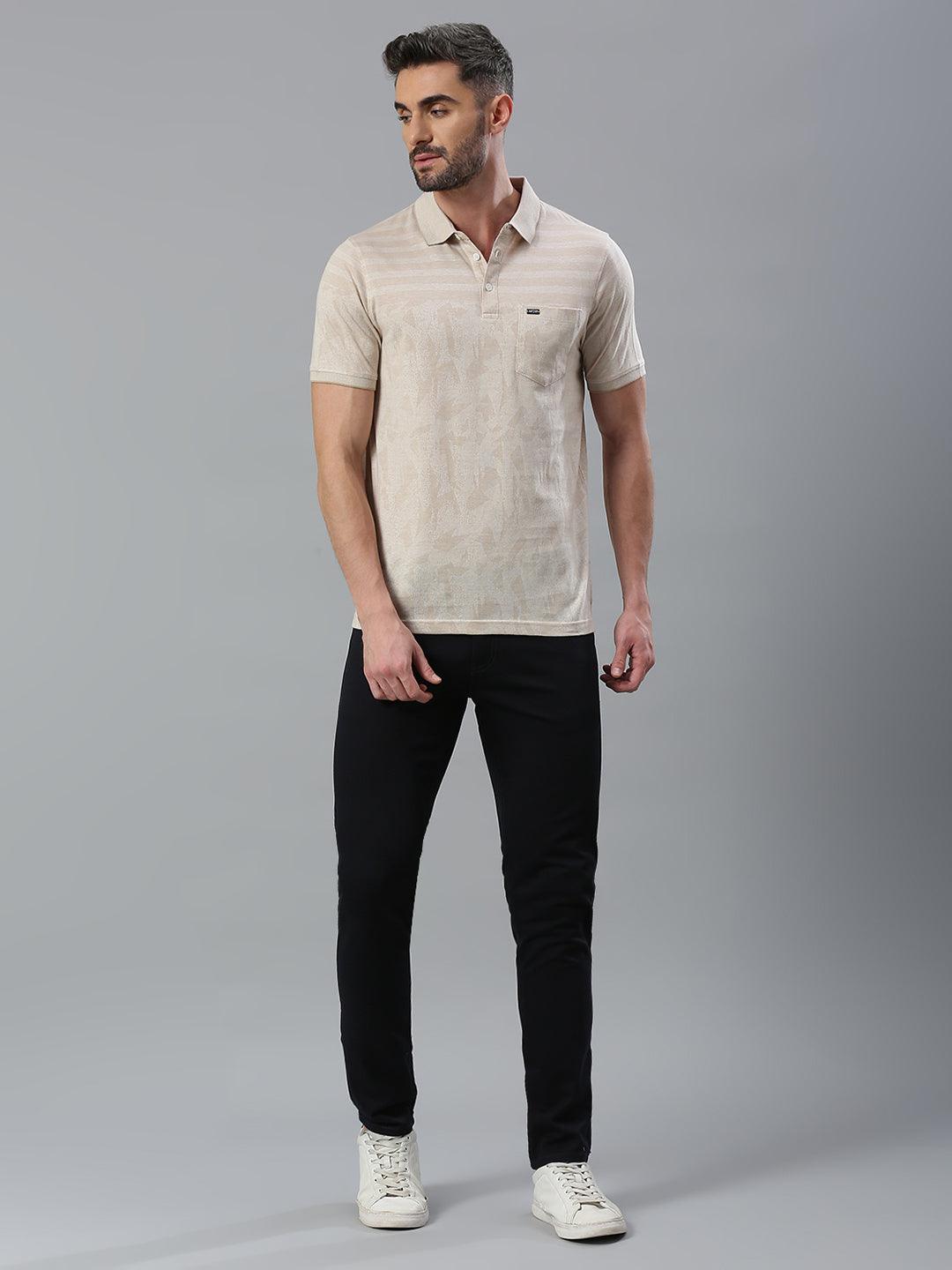 Beige Solid Polo T-Shirt