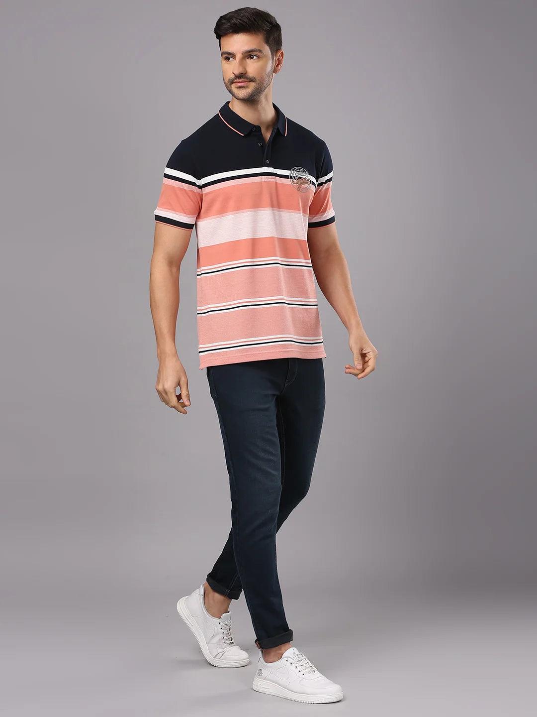 Navy White Striped Polo T-Shirt