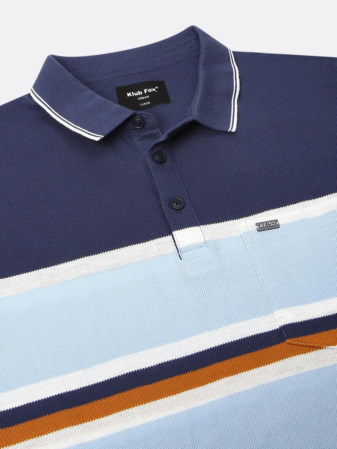 Navy White Striped Polo T-Shirt