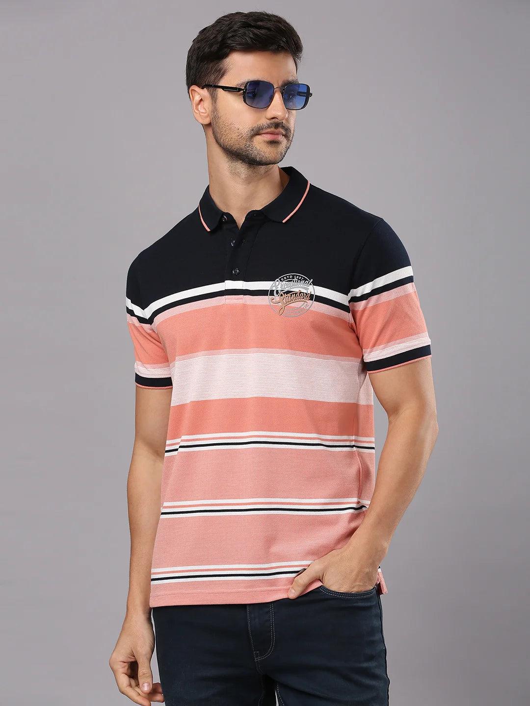 Navy White Striped Polo T-Shirt