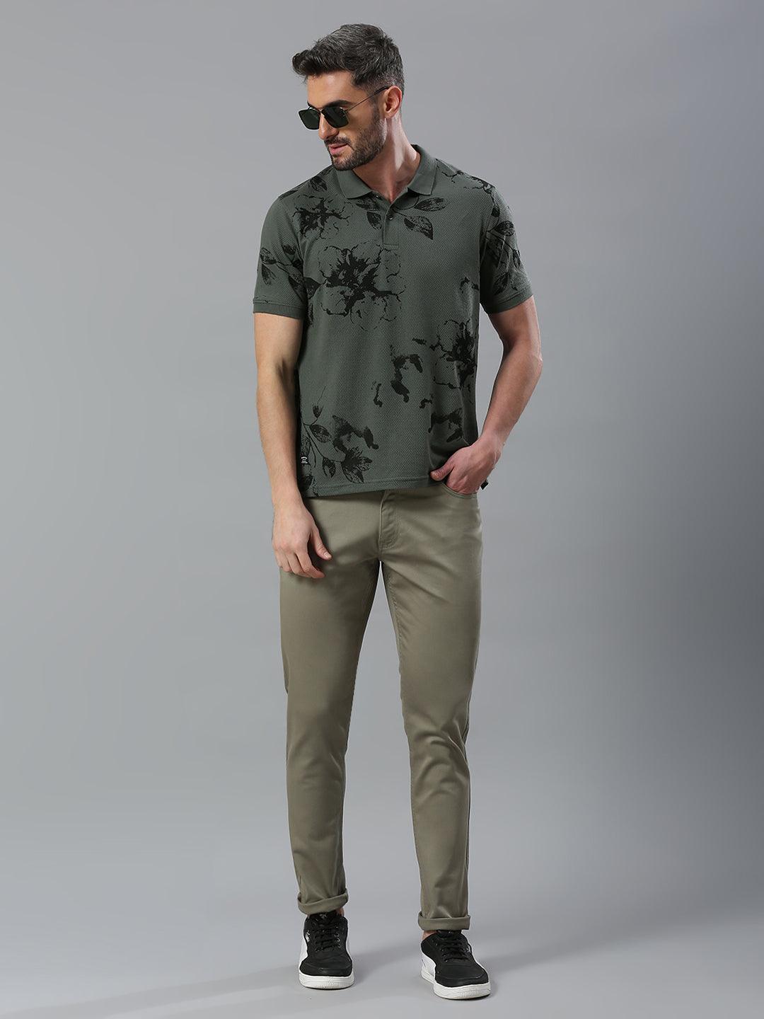 Dusty Green Printed Polo T-Shirt