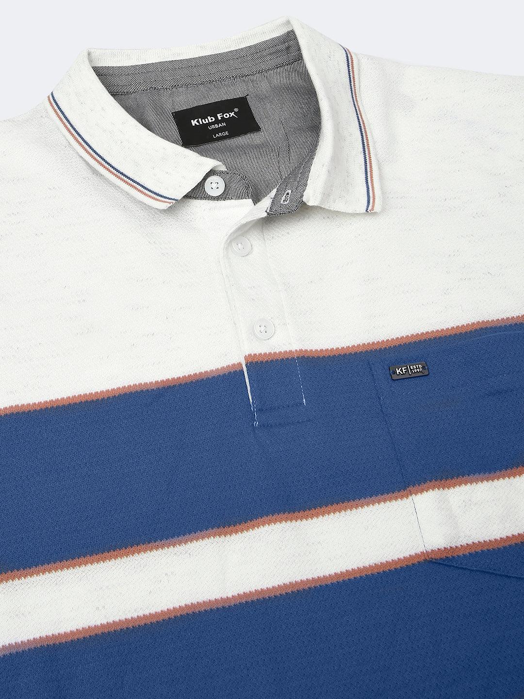 White Navy Striped Polo T-Shirt