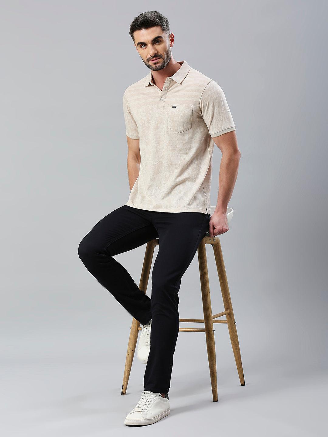 Beige Solid Polo T-Shirt