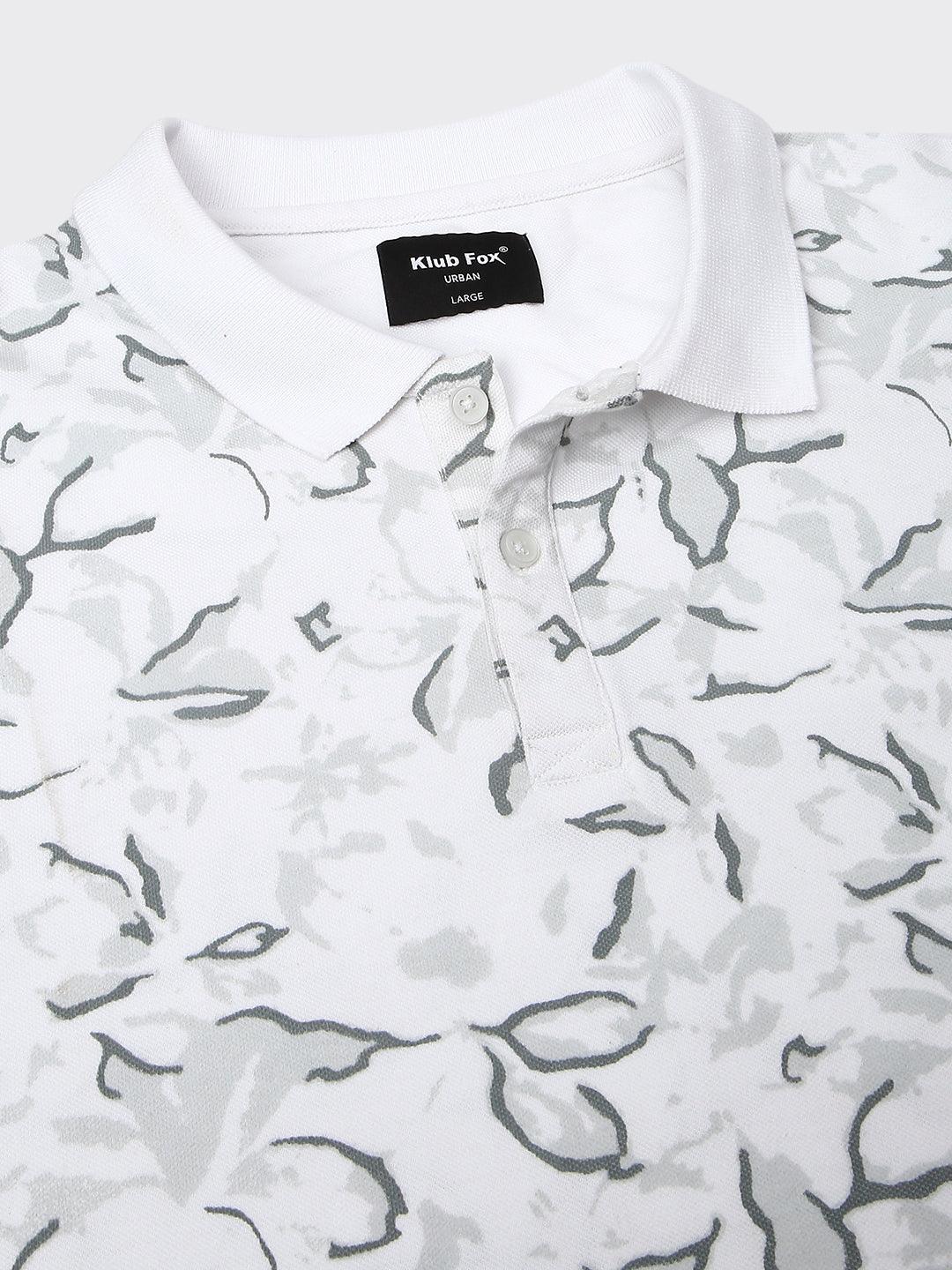 White Printed Polo T-Shirt