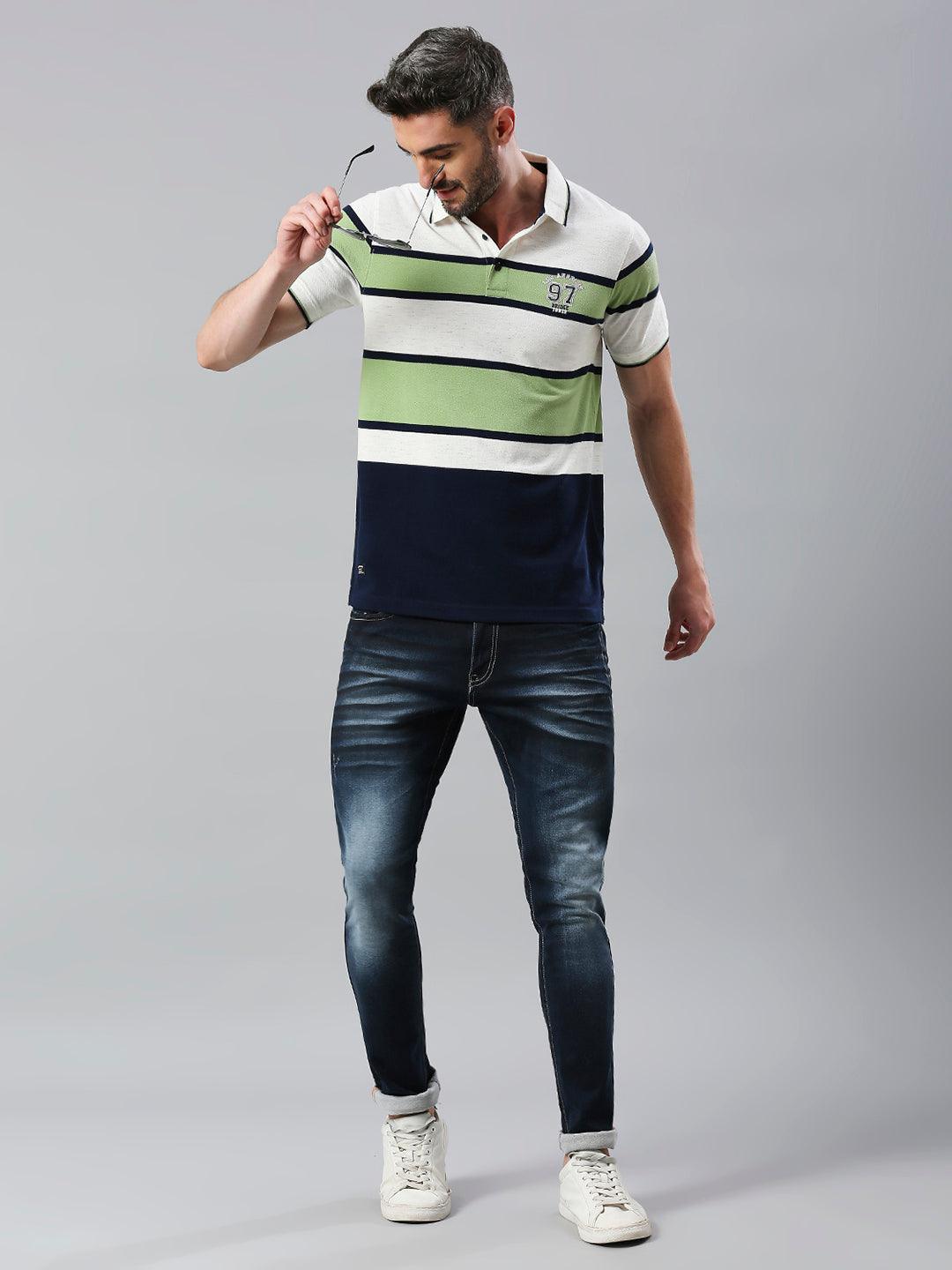 Ecru Striped Polo T-Shirt