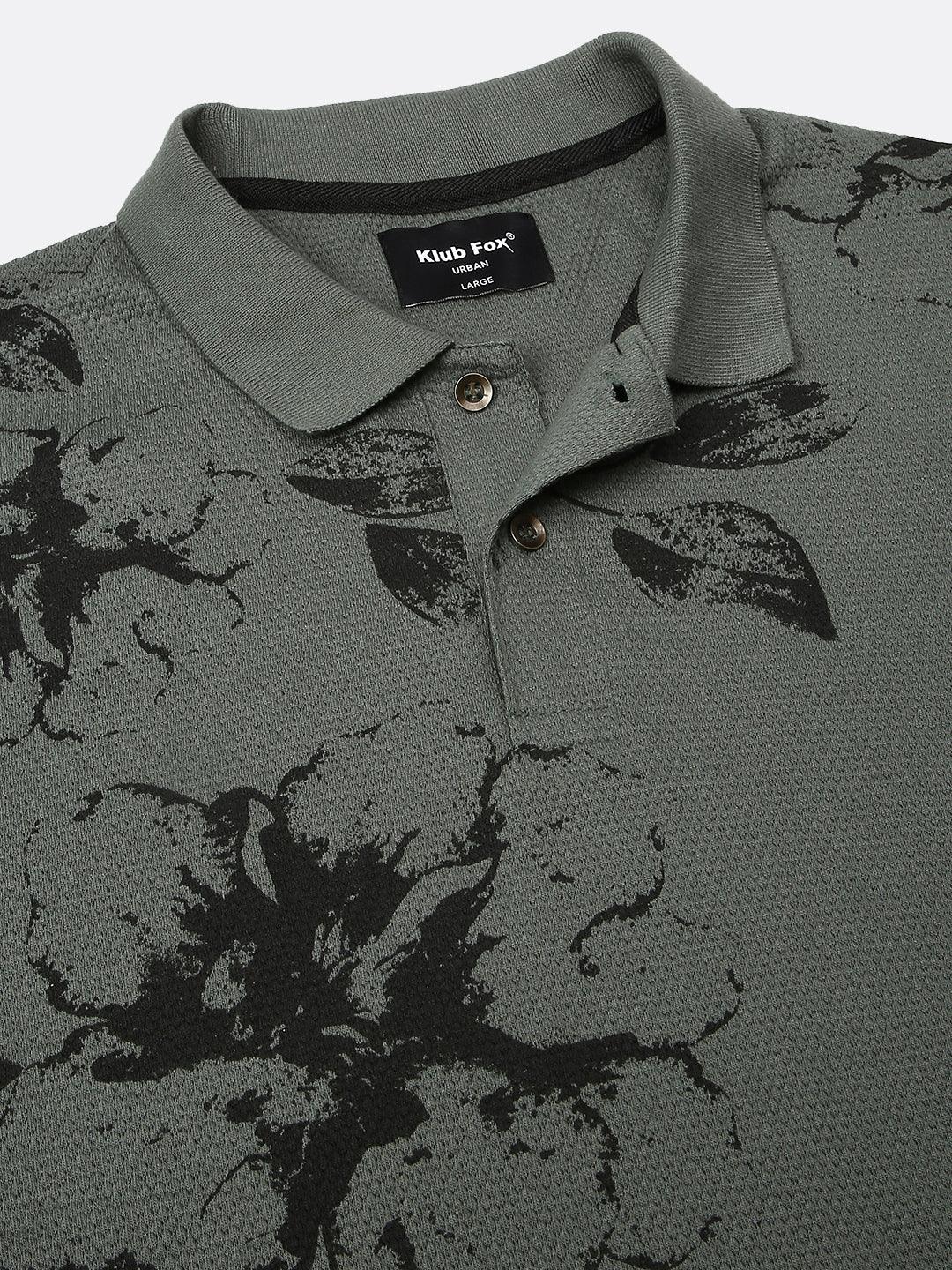 Dusty Green Printed Polo T-Shirt