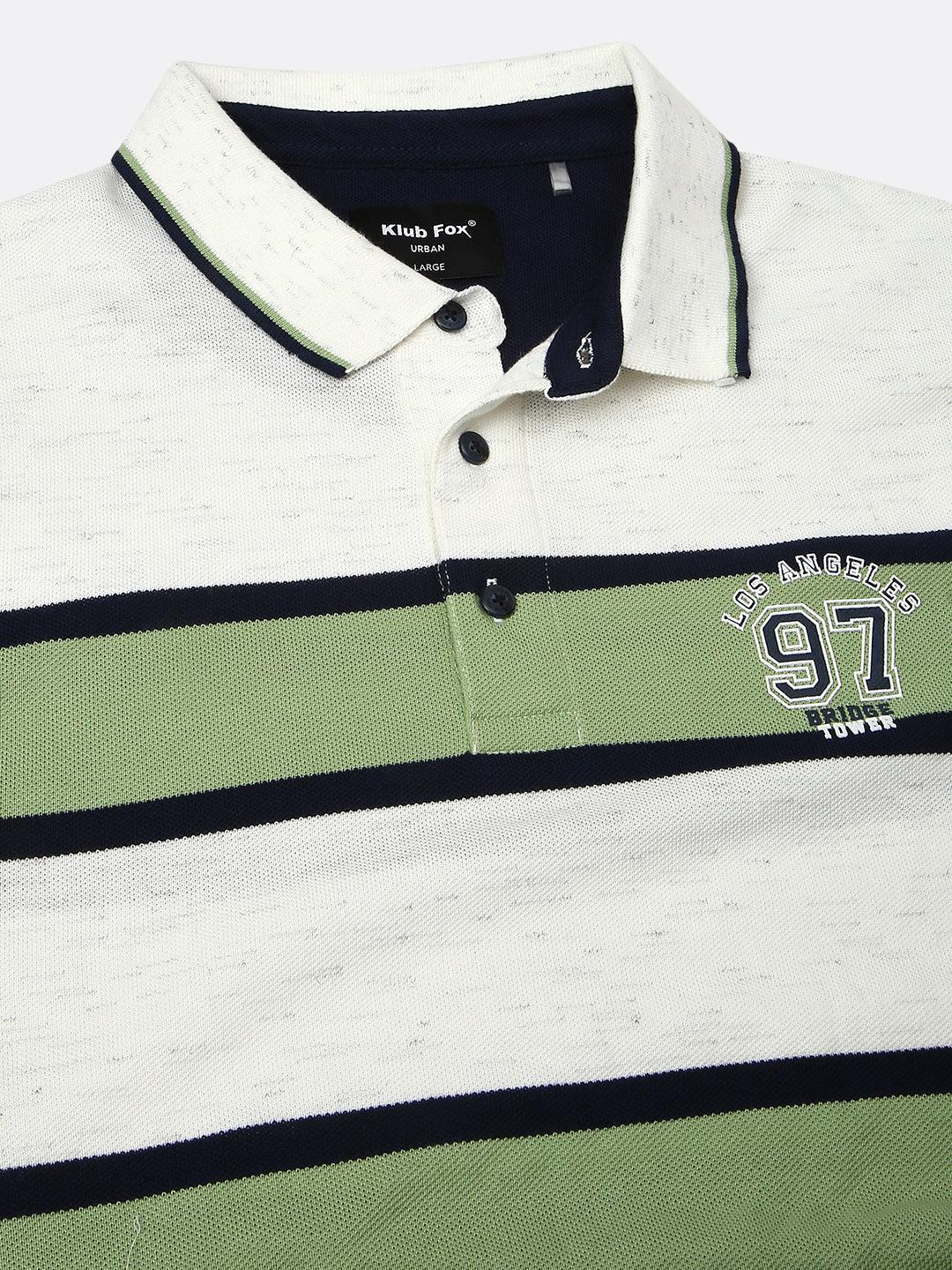 Ecru Striped Polo T-Shirt