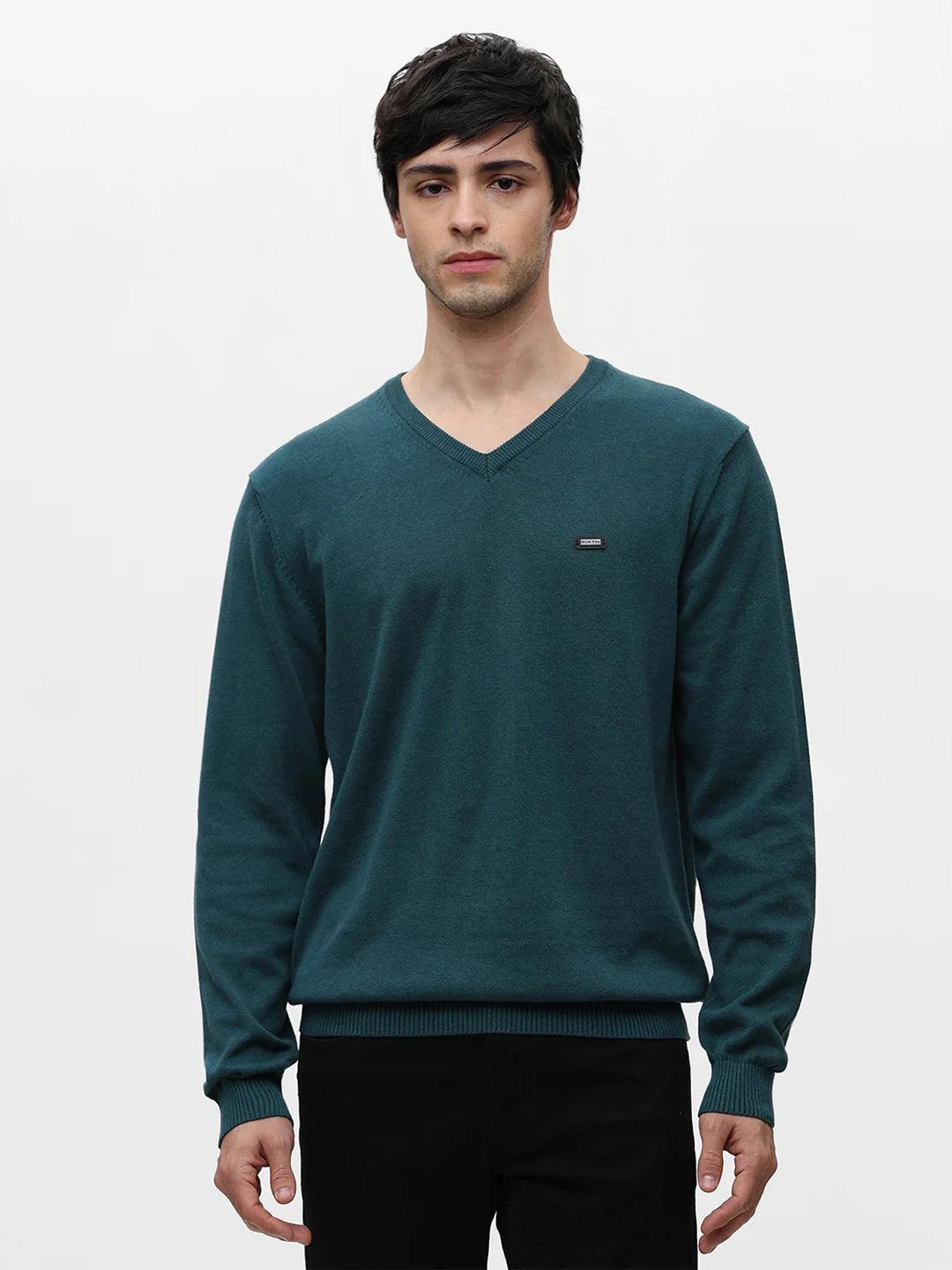Turq Melange Solid Sweater