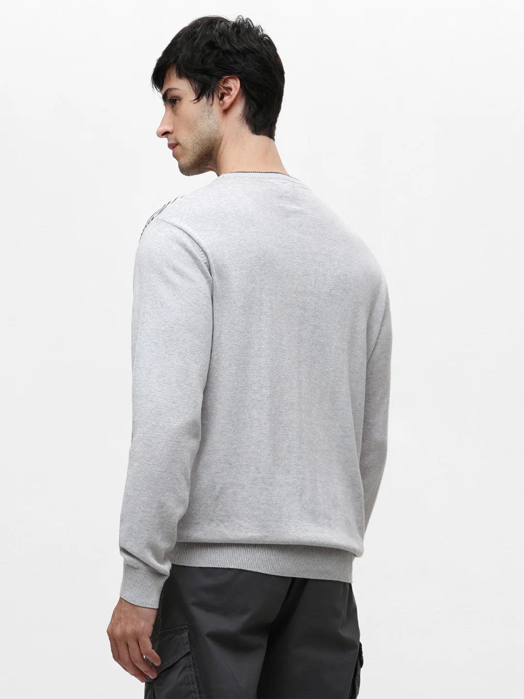Grey Melange Jacquard Sweater